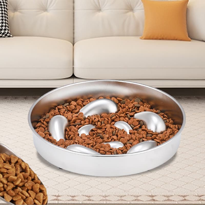 Durable Large-Capacity Portable Stainless Steel Slow Feeding Dog & Cat Food Bowl with Non-Slip Silicone Base Easy to Clean