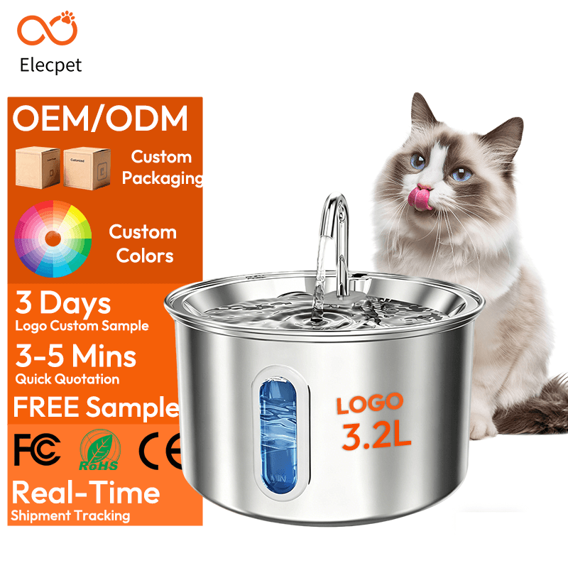 3.2L Stainless Steel Cat Water Fountain Windoe Mut Auto Drinking Fountain for Cats Dog Drinker Pet Dispenser Bowl