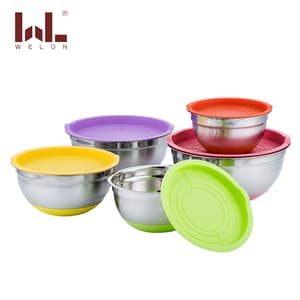 Colorful Stainless Steel Mixing Bowl Set Salad Bowl Nesting Storage Bowls with silicone bottom