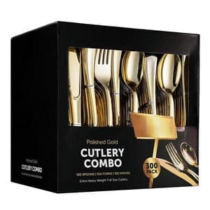 300 Gold Plastic Silverware Cutlery Set Disposable Flatware 100 Plastic Forks 100 Plastic Spoons 100 Cutlery Knives