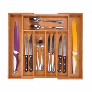 Bamboo Expandable Cutlery Organizer Tray Utensil Organizer for Drawer Utensil and Silverware Holder and Cutlery Tray