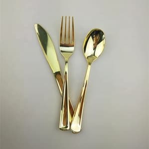 Gold Disposable Plastic Silverware - Plastic Gold Cutlery Set - Heavyweight Flatware Set -Plastic Metallic Fork,Spoon,Knife