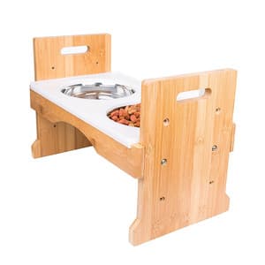 China supply dog cat food and water raised elevated stainless steel bowls bamboo pet bowl stand feeder