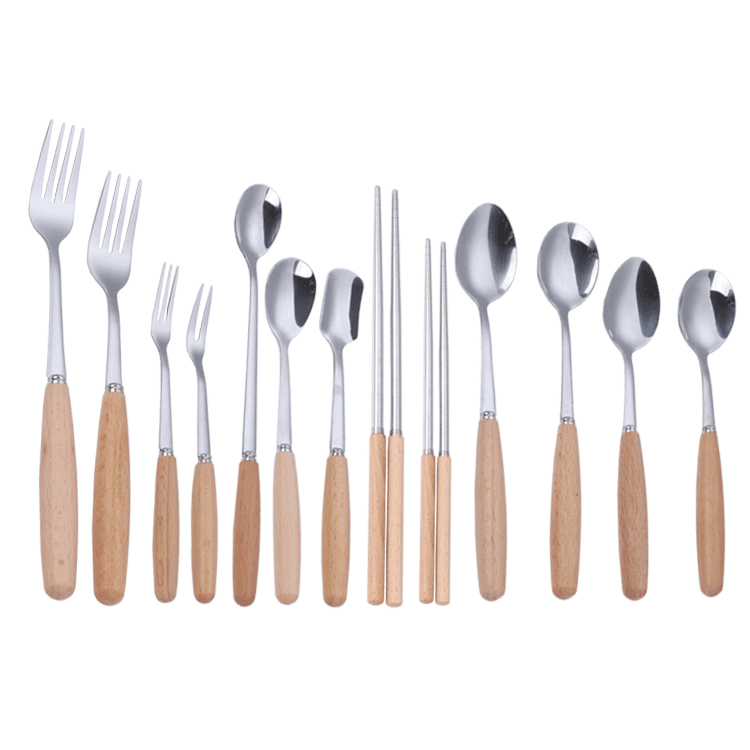 Wood Handle Silverware Set with Fork/spoon/knife/chopsticks Stainless Steel Flatware Set