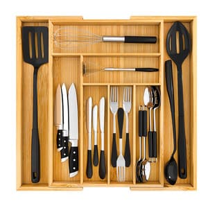 Expandable Kitchen Caddy Drawer Organizer Bamboo Dividers Organizer For Kitchen Silverware Flatware Utensil Holder