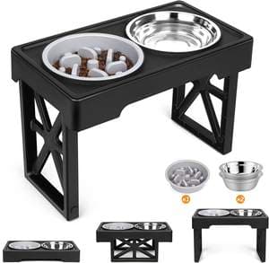 IVYPET Elevated Dog Bowls 5 Adjustable Raised Heights Double Dog Bowl Stainless Steel Pet Bowls
