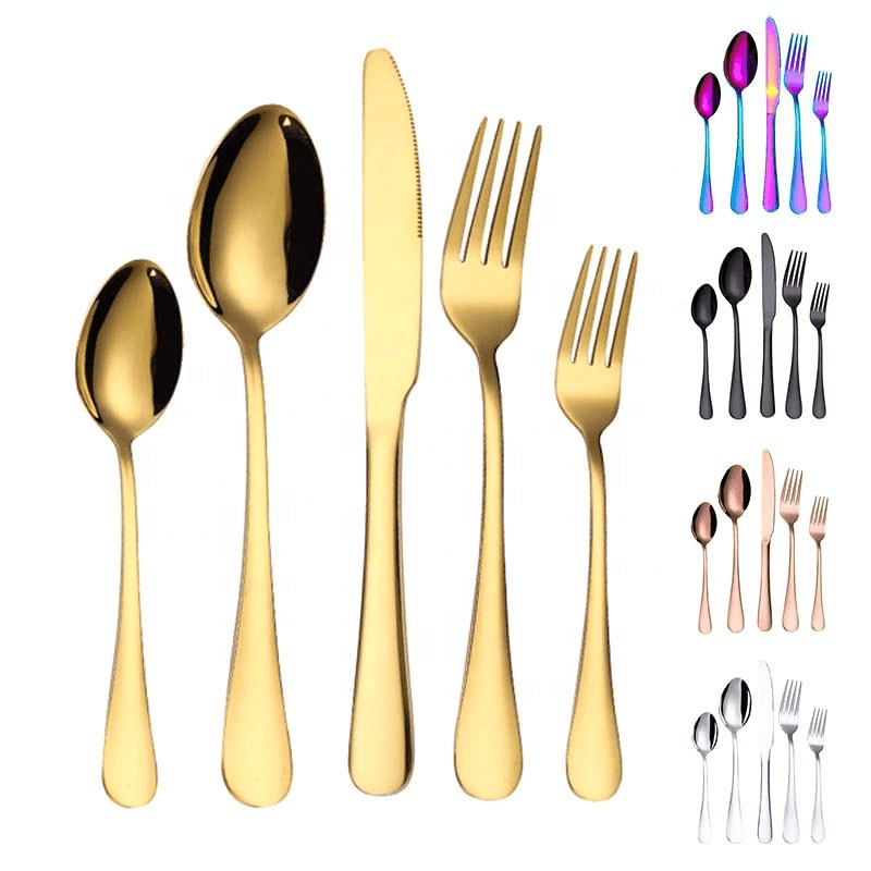 Luxury Fancy 1010 Stainless Steel 410 Silverware Gold Dinner Knife Spoon Fork Set Cuttlery Cutlery Set Wholesale