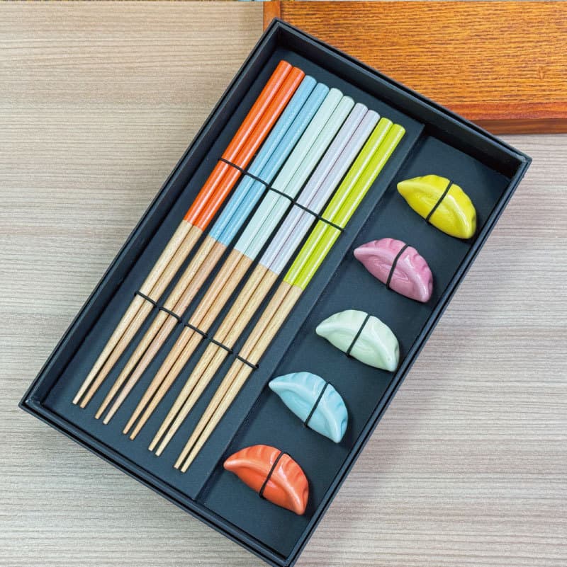 Reusable Beech Wood Chopsticks Set Classic Design Eco-Friendly Business Gift Box with Dumpling Chopsticks Rests