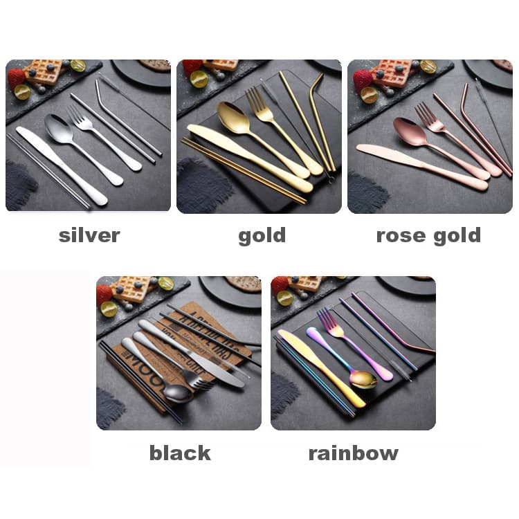 Stainless Steel Travel Camping Cutlery Knife Fork Spoon Chopsticks Set With Case,Lunch Box Utensils, Portable Silverware Set