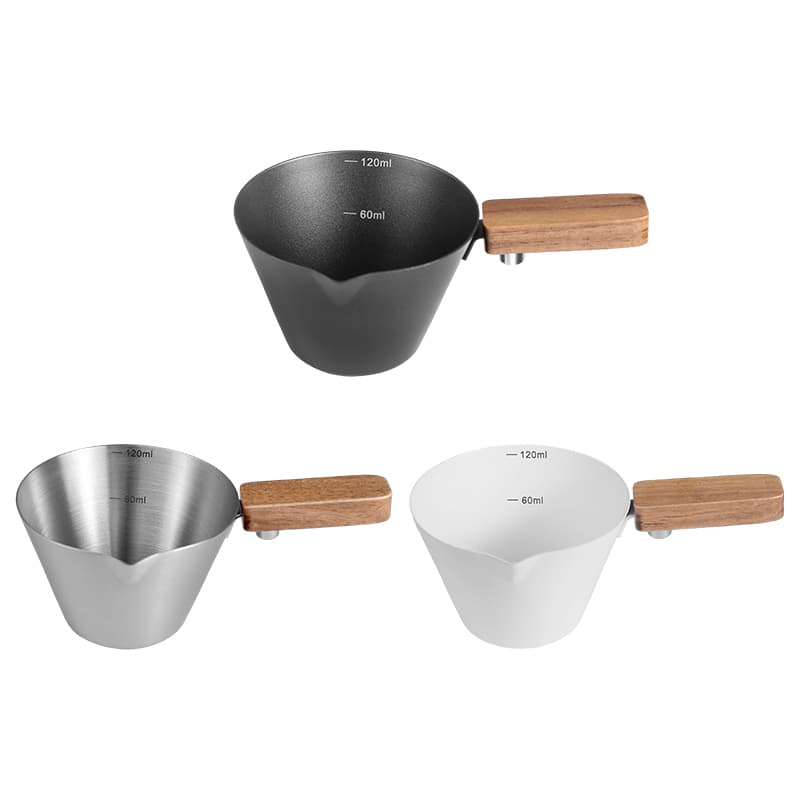 4oz 120ml Metal Espresso Cup Stainless Steel Barista Coffee Measuring Cups  With Walnut Handle