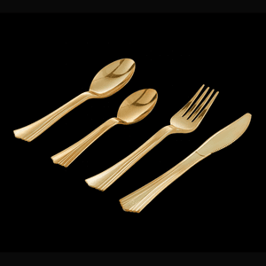Cutlery Spoon Fork Set Gold Plastic Silverware Disposable Flatware Set-heavyweight Plastic Party Restaurant Picnic Simplicity