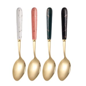 Wholesale Jieyang Factory stainless steel 410 6 pcs Plastic handle spoon set gold plated silverware with case for wedding party