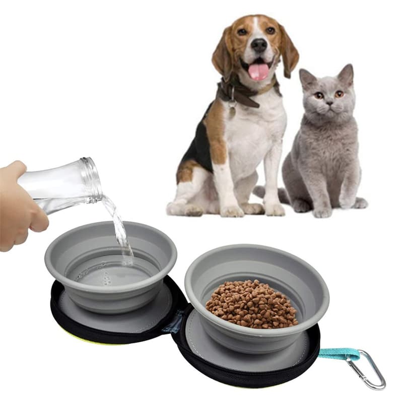 New Eco-Friendly Dog Accessories Stainless Steel Double Food and Water Bowl with No-Spill Silicone Mat Pet Feeder Bowl