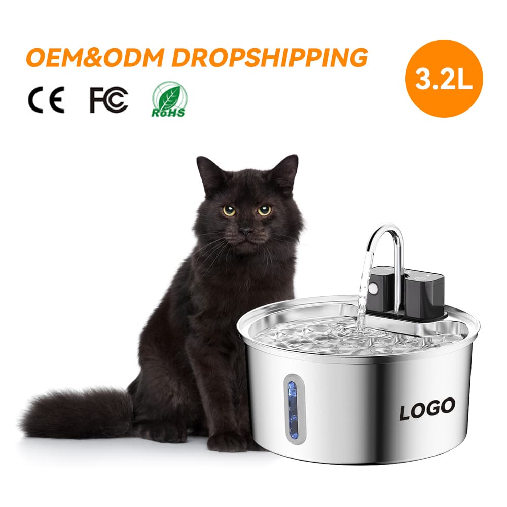 Wireless Cat Water Fountain 4000mAh Stainless Steel Pet Water Dispenser Rechargeable Automatic Metal Dog Water Bowl