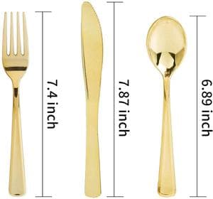 3 Pieces Gold Plastic Silverware- Disposable Flatware Set-Heavyweight Plastic Cutlery