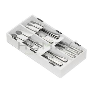 Bamboo White Silverware Drawer Organizer, Kitchen Cutlery Tray,Utensil Holder for Spoons, Forks, Knives