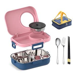 Bento Lunch box 3 Compartments Soup Bowl Insulated Lunch Bag Stainless Steel Camera Lunch Containers Bento Box for Kids Adults