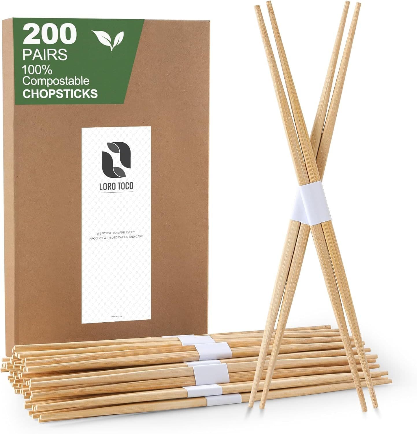 Japanese 9.45in Bamboo Chopsticks 200Pairs Disposable Non-Slip Pointed Chopsticks for Sushi Separated-for Camping