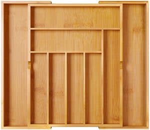 Bamboo Kitchen Drawer Organizer with Silverware Holder Kitchen Knives Tray Drawer Organizer