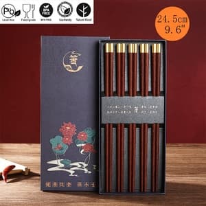 OEM 5 Pairs Portable Chopsticks Gift Set Lotus Pattern Gift Box Wooden Chopsticks