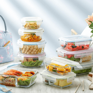 Lunch Box Students Glass Fresh Lunch Bento Box Workers Can Heat and Insulate Glass Round and Square Office 1040ML Transparent